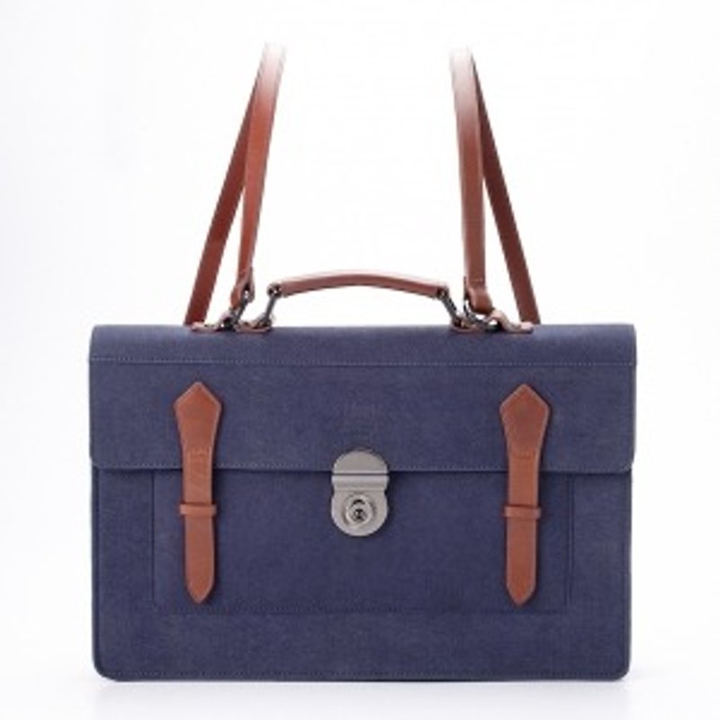 Deep blue suede MF official type bag - กระเป๋าเป้สะพายหลัง - หนังแท้ สีน้ำเงิน