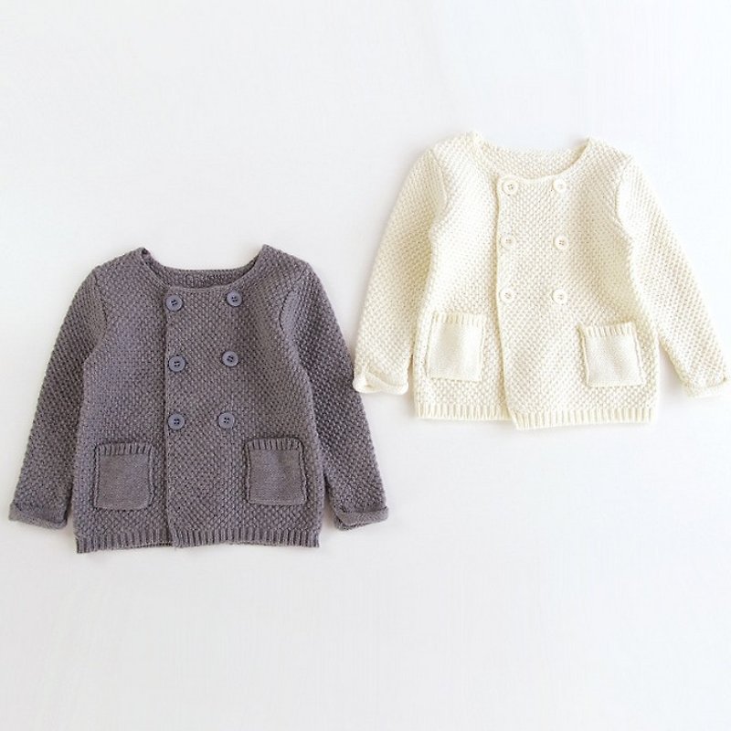 法式質感雙排扣純棉針織外套 (0-4歲男女童) 彌月禮 生日禮 周歲禮 - 其他 - 棉．麻 白色