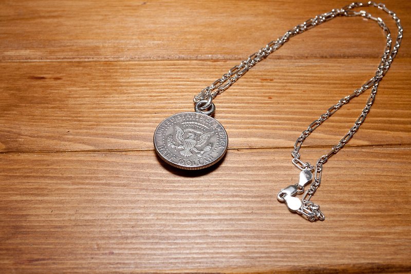 Dreamstation Leather Institute, the United States Half dollar silver coin necklace Silver necklace hippi, thunder, heavy machine - สร้อยคอ - โลหะ สีเงิน