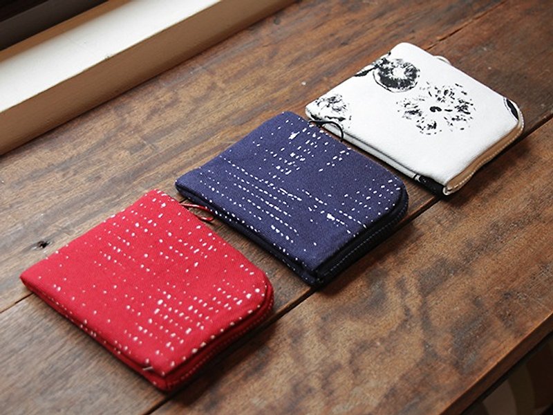 方形零錢包 | 紅石(完售)、抿青、果印 - 零錢包/小錢包 - 棉．麻 