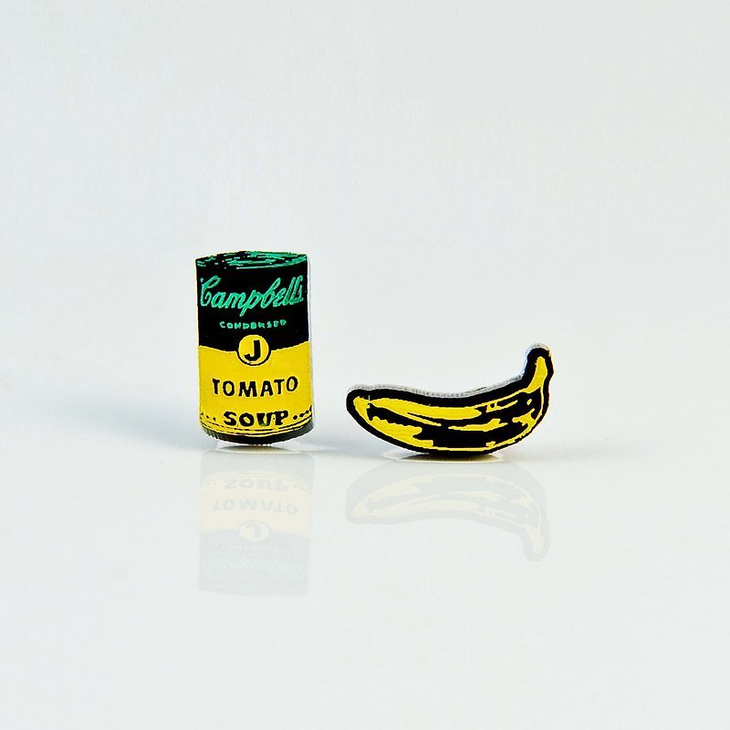 อะคริลิค ต่างหู สีเหลือง - Andy Warhol wind/banana+canned food/anti-allergic steel needle/changeable clip type