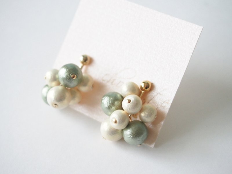 [14kgf] cotton pearl pierceⅤ - Earrings & Clip-ons - Other Materials Green