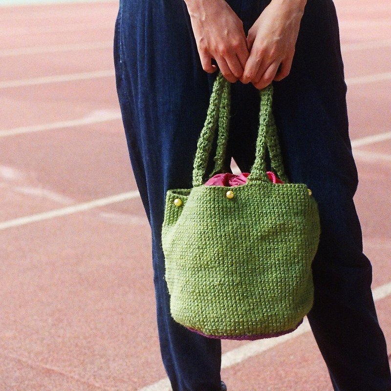There are beads of green on purple small floral cloth tote bag - Handbags & Totes - Other Materials Green