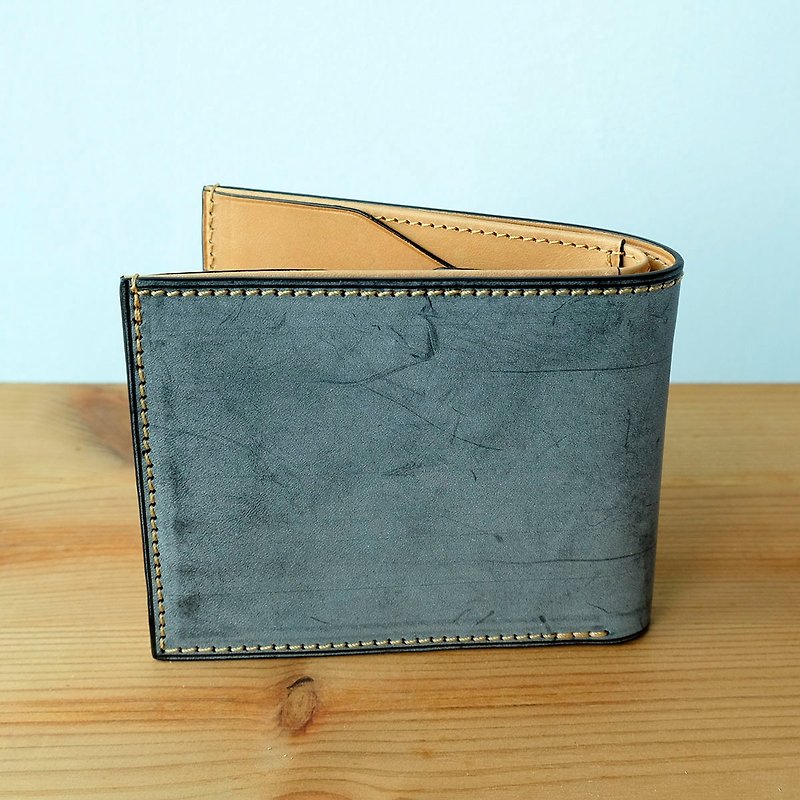 isni black truffles short wallet black color handmade wax leather design - กระเป๋าสตางค์ - หนังแท้ สีดำ