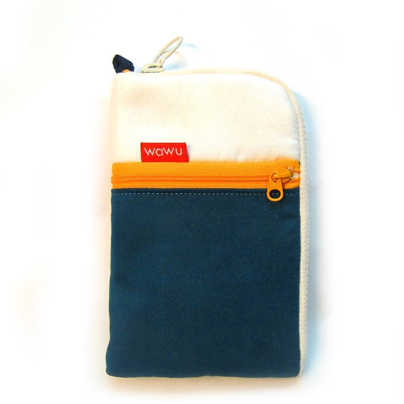 WaWu zipper mobile phone bag / note bag (XL) (Greek style) - Phone Cases - Cotton & Hemp Blue
