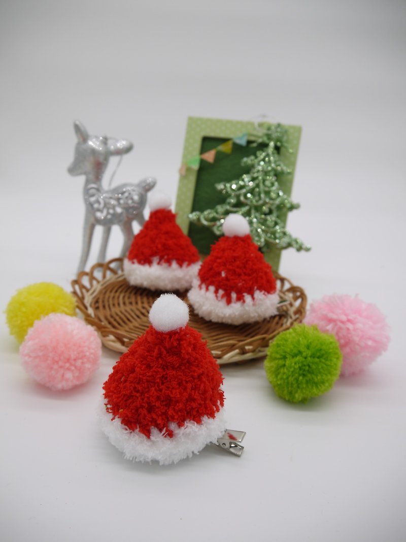 毛線編織  聖誕節禮物  聖誕帽髮夾 - 髮夾/髮飾 - 其他材質 紅色