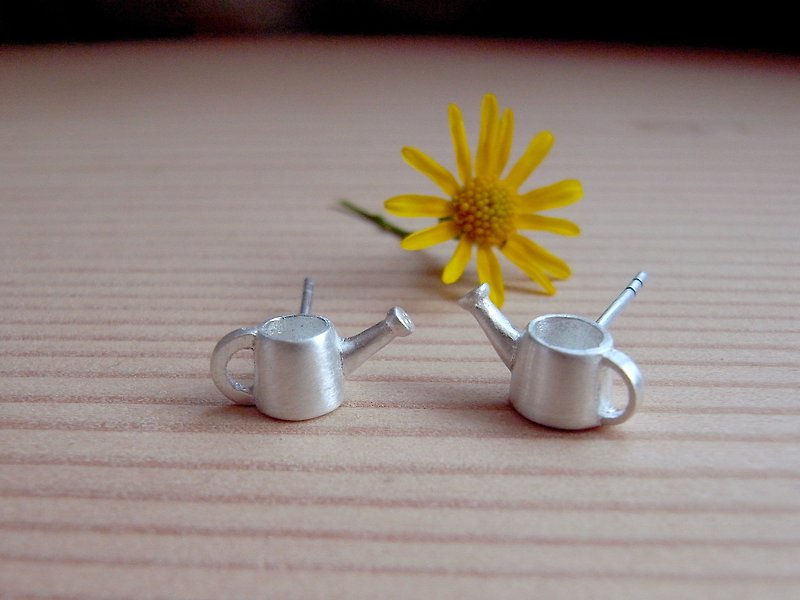銀 耳環/耳夾 灰色 - 小澆花器 ‧ 花灑 ‧ 園藝工具 | 純銀 耳針 耳環
