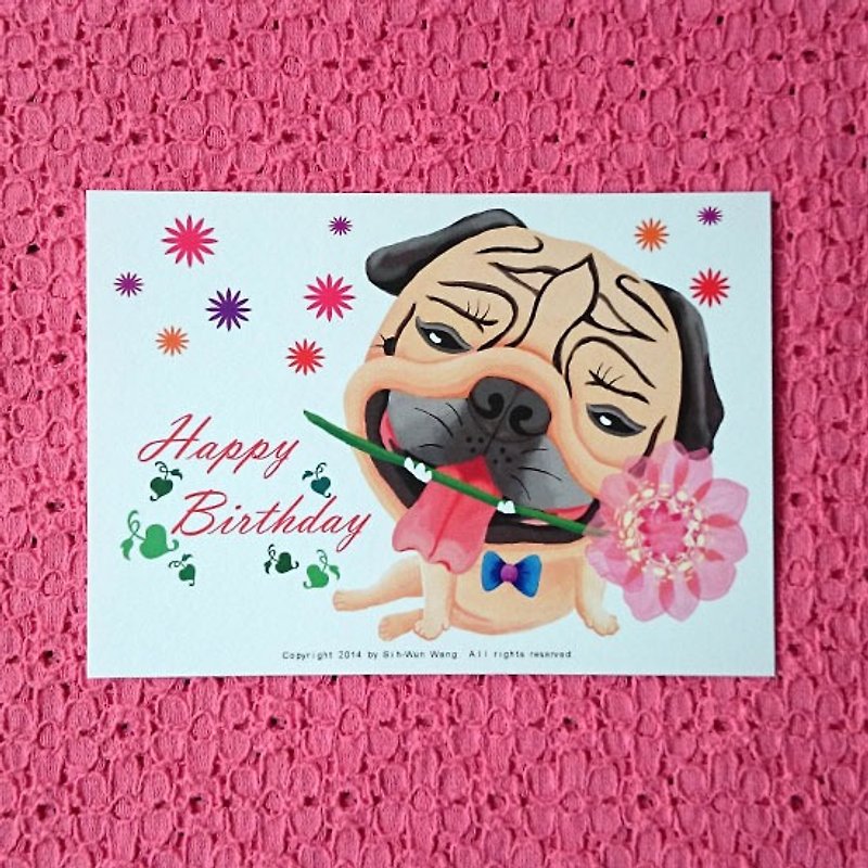 Postcard-Happy Birthday Pug-04 - การ์ด/โปสการ์ด - กระดาษ ขาว