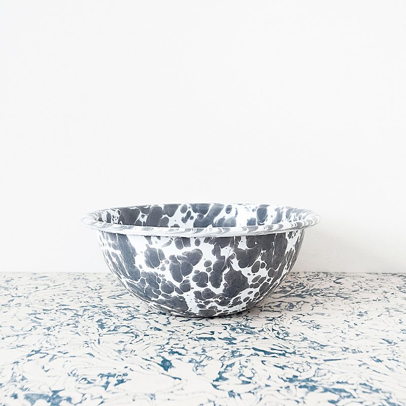 Enamel Bowl-Grey and White Marble - Bowls - Enamel Gray