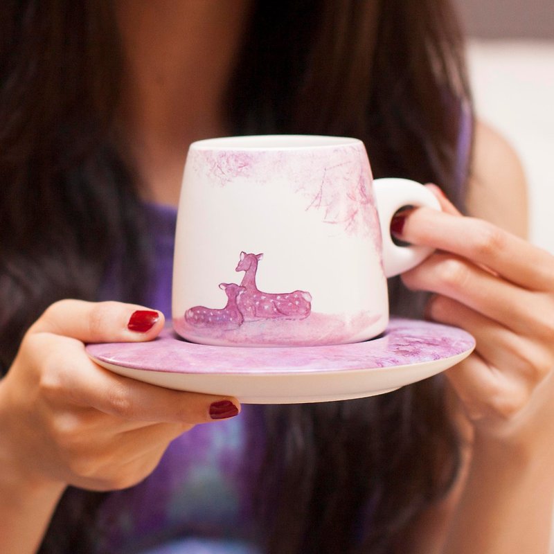 Xu Lihua / cherry deer - painted stone mugs - Mugs - Other Materials Pink