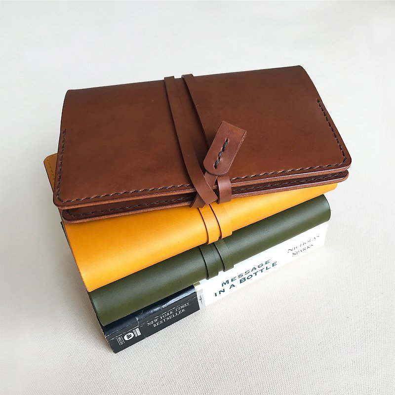 Emmanuelle II A6 Notebook Leather Book Cover/Pocket Book-Sicilian Yellow/Autumn Maroon/Cactus Green - Notebooks & Journals - Genuine Leather Brown