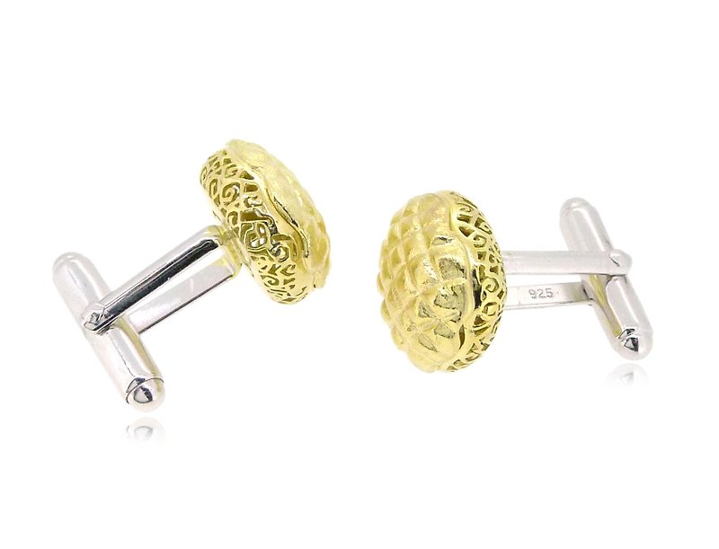 HK051 ~ 925 sterling silver pineapple bag style cuff button (15mm) / pair - Cuff Links - Gemstone Yellow