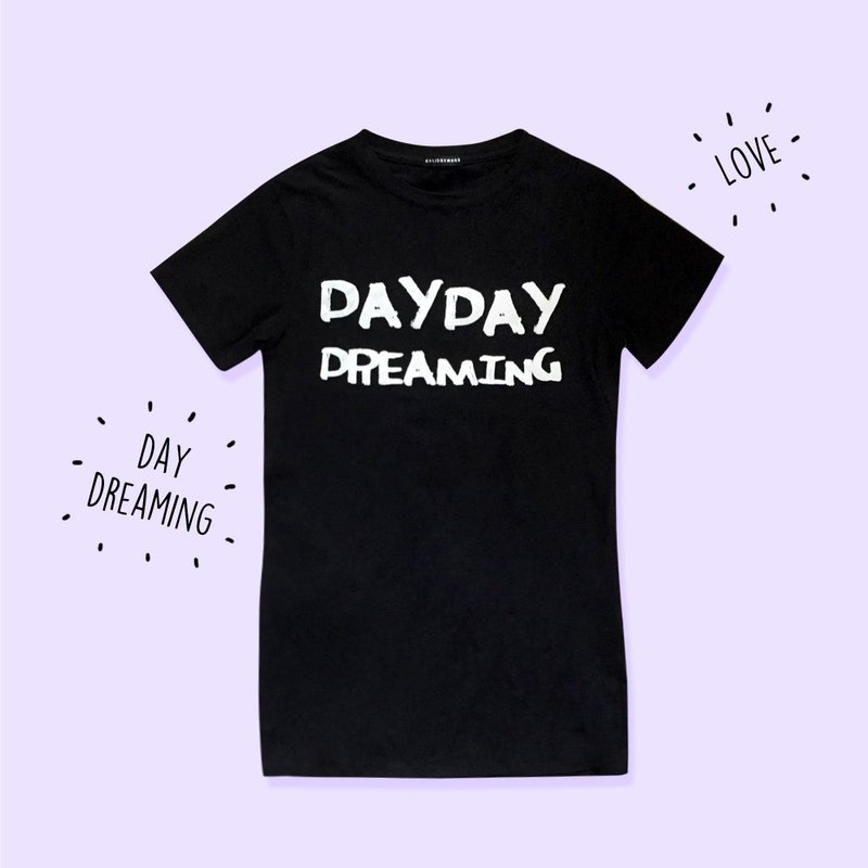 DayDay Dreaming長身Tee/連身裙 - 女 T 恤 - 棉．麻 黑色