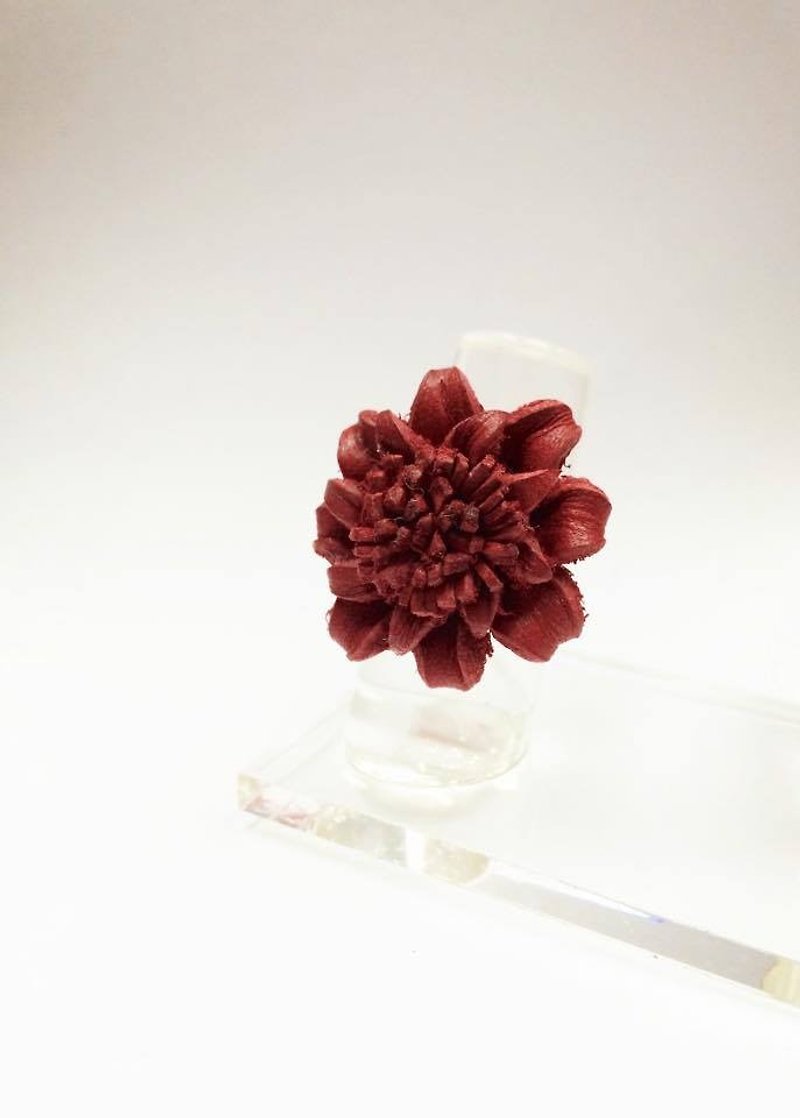 Red leather sunflower ring - General Rings - Genuine Leather Red