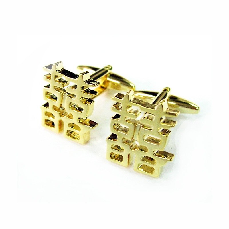 Double Happiness Cufflinks (Gold) - Cuff Links - Other Metals 
