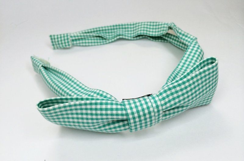 Green Plaid bow hair band - เครื่องประดับผม - วัสดุอื่นๆ สีเขียว