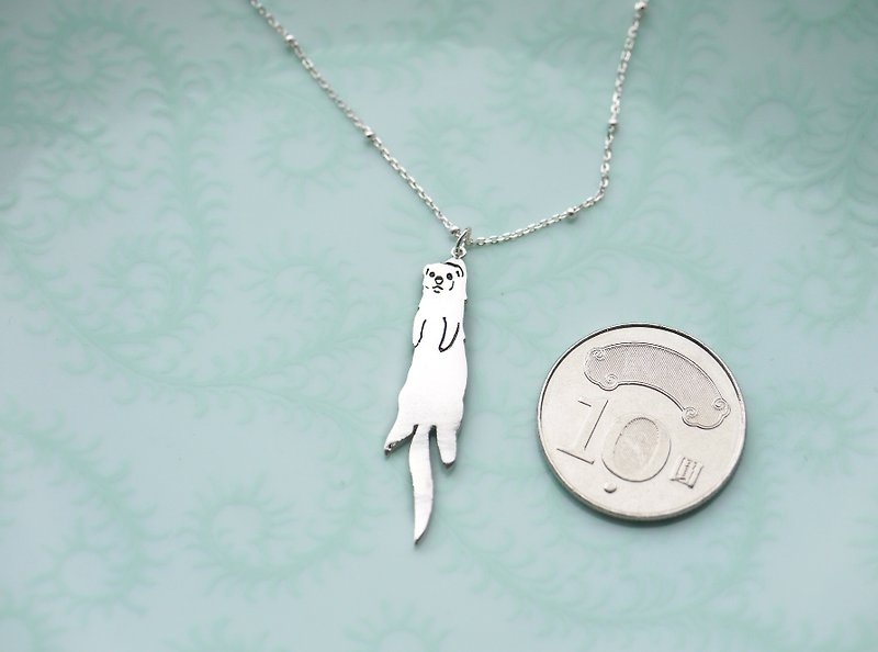 925 Sterling Silver-Ferret cut silhouette Necklace/Charm-I caught you!! - Necklaces - Sterling Silver Silver
