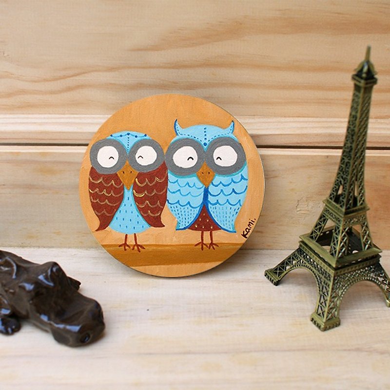 Kami ceramic absorbent coasters - Couples Owl - ที่รองแก้ว - วัสดุอื่นๆ สีส้ม
