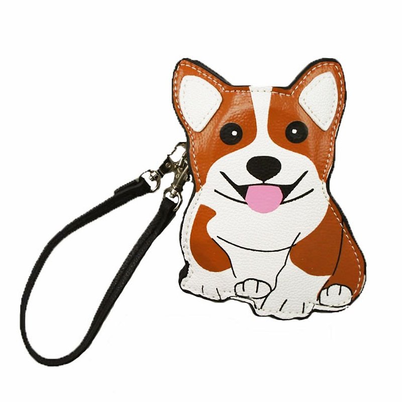Sleepyville Critters-Corgi Dog Zippered Coin Purse - Clutch Bags - Faux Leather Brown