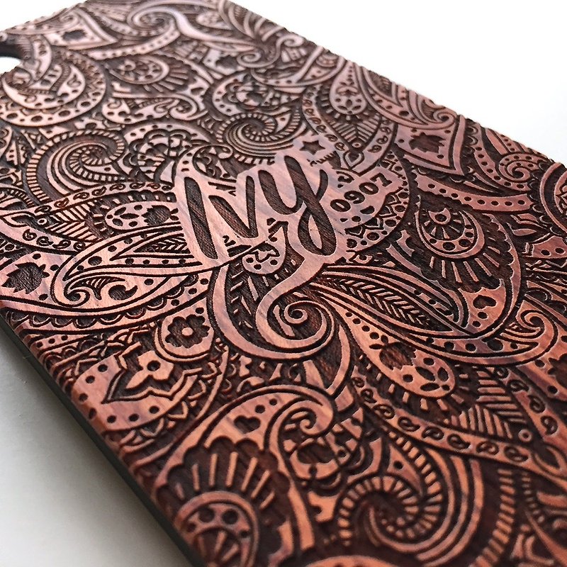 Real wood engraved iPhone SE / 6 / 6 Plus case Paisley - Phone Cases - Wood Brown