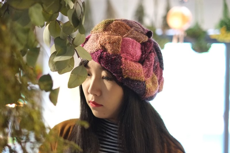 Design araignee*handmade caps - knit beret*- Noro One / stitching color / Japanese grocery wind retro - Hats & Caps - Other Materials Multicolor