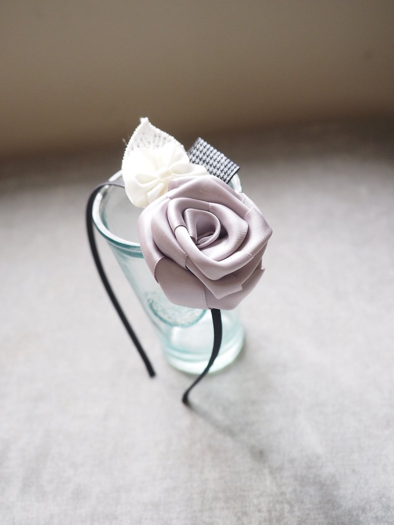 手作りの灰色のリボンのバラの花のヘッドバンド - その他 - その他の素材 グレー
