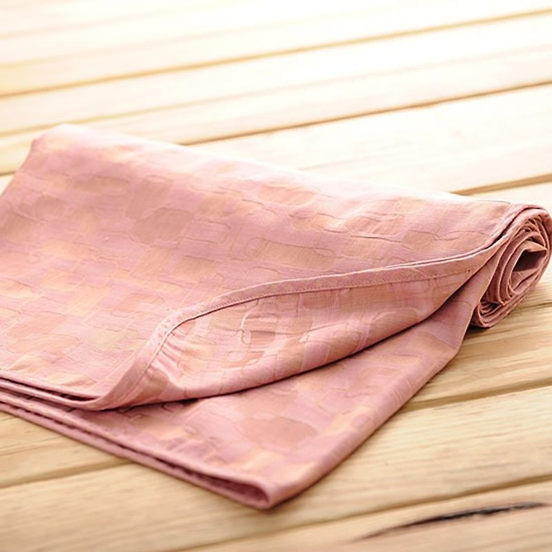 KAKIBABY專利天然柿子染布 涼爽透氣防蹣毯150x100cm (方塊粉) - 床包/寢具 - 棉．麻 粉紅色