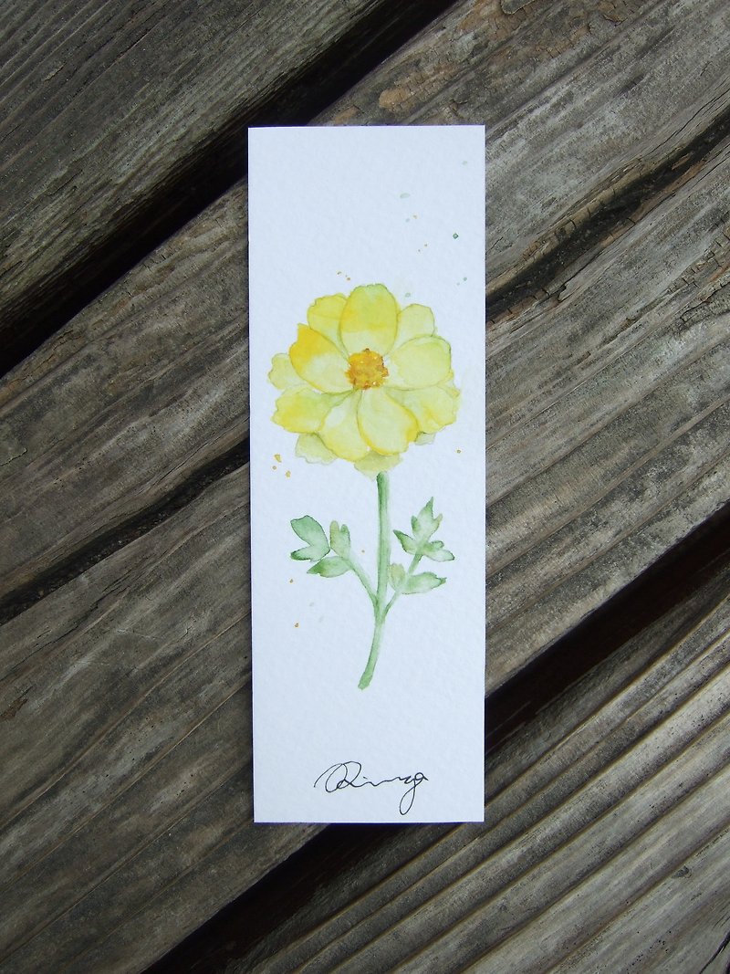 Yellow garden cosmos - hand-painted watercolor bookmark (original work) - การ์ด/โปสการ์ด - กระดาษ สีเหลือง