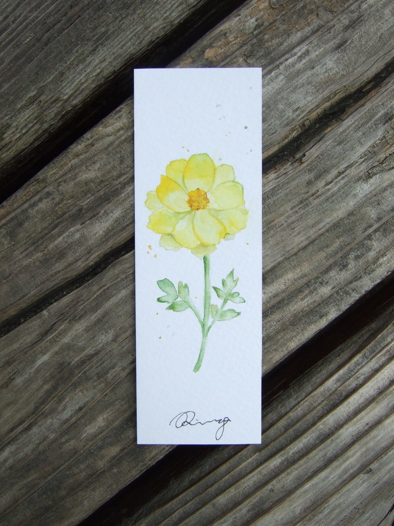 黄色波斯菊 手绘水彩书签(原画)