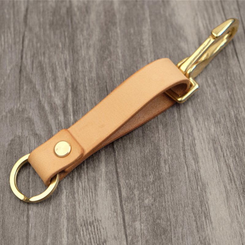 Handmade vegetable tanned leather key chain - ที่ห้อยกุญแจ - หนังแท้ สีทอง