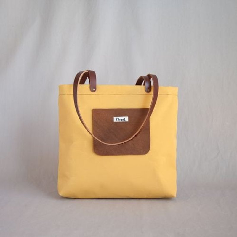 |100% handmade in Spain| Ölend Auster Fabric | Leather | Tote Bag (Mustard) - กระเป๋าแมสเซนเจอร์ - วัสดุอื่นๆ สีเหลือง