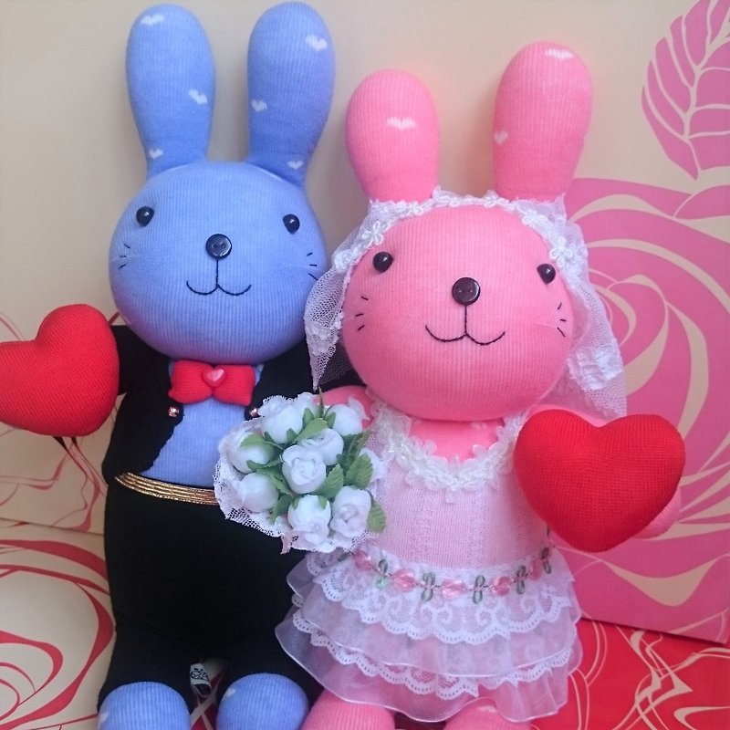 Customized wedding rabbit (pair) / doll / sock doll / wedding gift / bride and groom - ตุ๊กตา - วัสดุอื่นๆ 