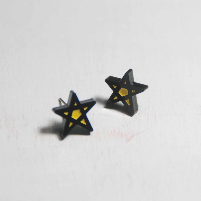 不規則星星/抗過敏鋼針/可改夾式/壓克力材質 - 耳環/耳夾 - 壓克力 黃色