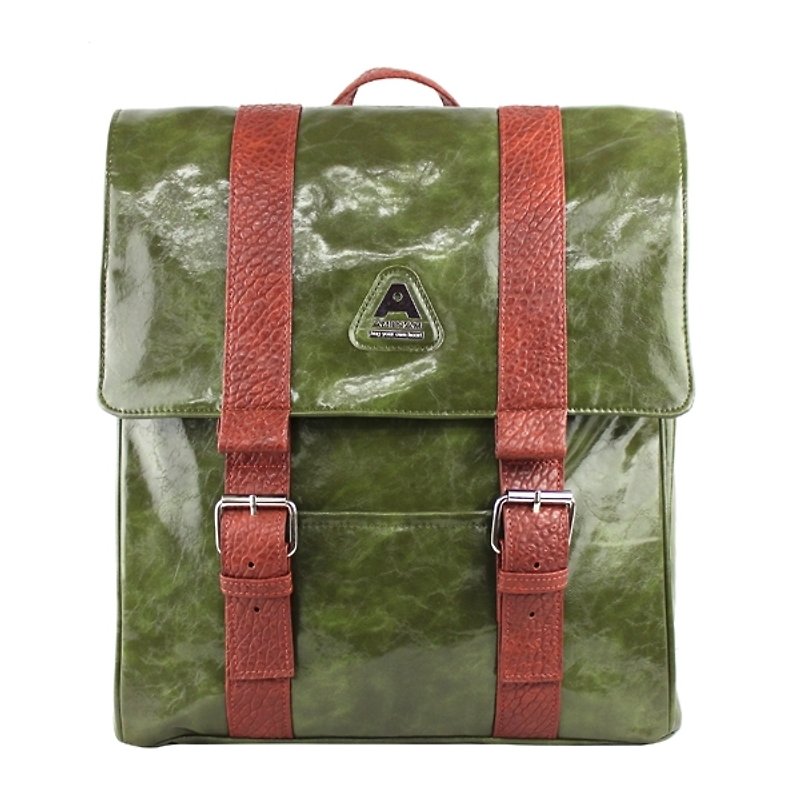 AMINAH-Dark green glossy square backpack [am-0258] - กระเป๋าเป้สะพายหลัง - หนังเทียม สีเขียว