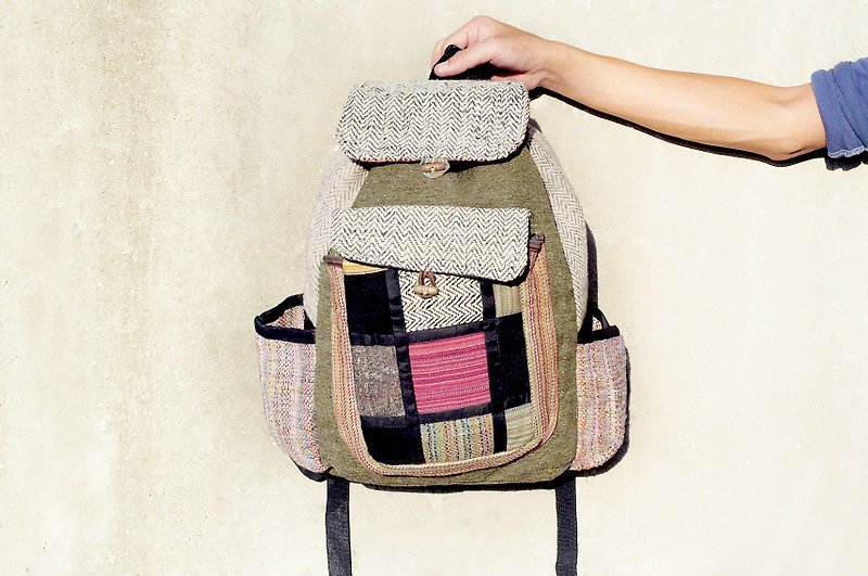 Limited hand-mixed colors design cotton backpack after - HEMP Green Forest - กระเป๋าเป้สะพายหลัง - วัสดุอื่นๆ หลากหลายสี
