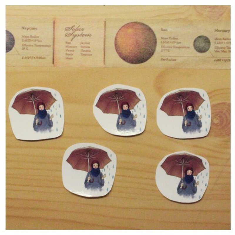 Raining day ,貼紙組（5入） - สติกเกอร์ - กระดาษ สีนำ้ตาล