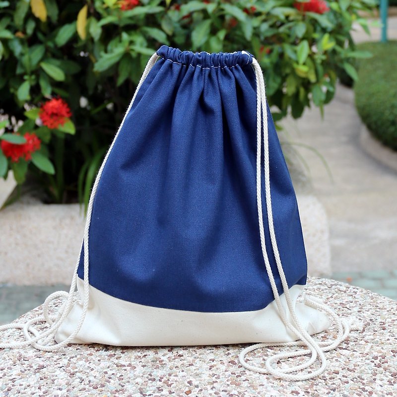 Silverbreeze~Bundle Back Backpack~Rainbow Series (Dark Blue) (B27) - Drawstring Bags - Cotton & Hemp Blue