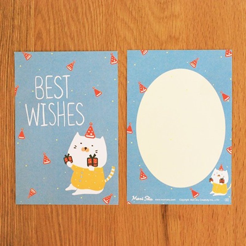 * Mori Shu * Christmas and New Year card - Christmas bun cat (with envelopes) - การ์ด/โปสการ์ด - กระดาษ สีน้ำเงิน