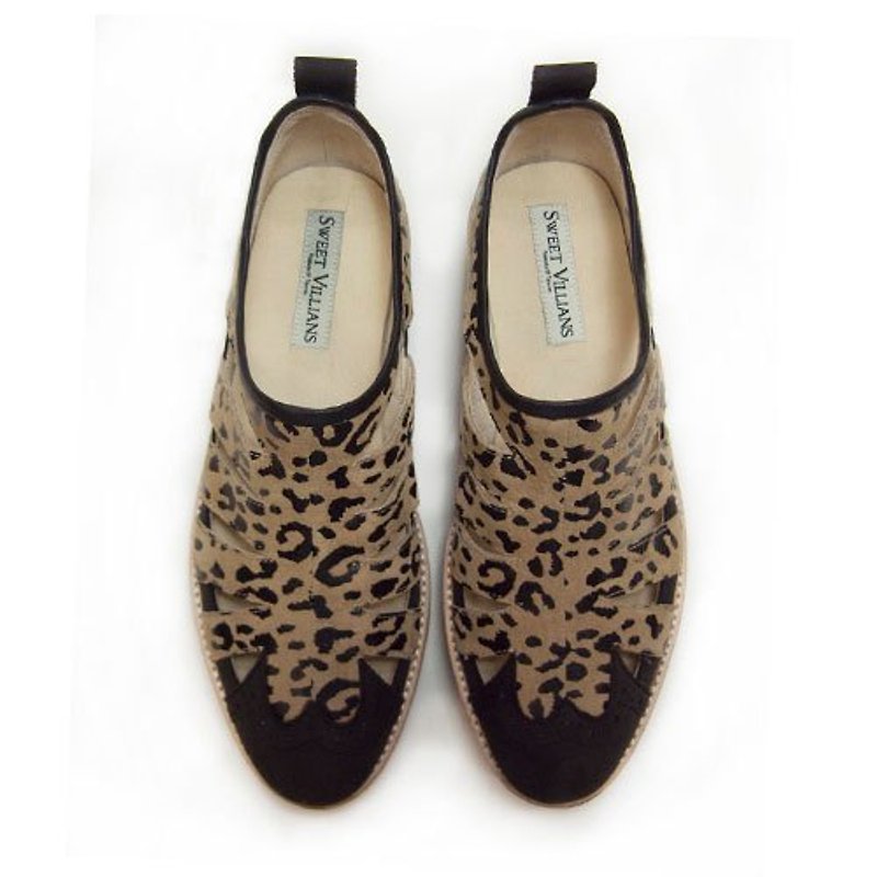Sweet Villians 英倫狂野豹紋鏤空Slip-on休閒鞋W1039，豹紋棕 - รองเท้าลำลองผู้หญิง - หนังแท้ สีนำ้ตาล
