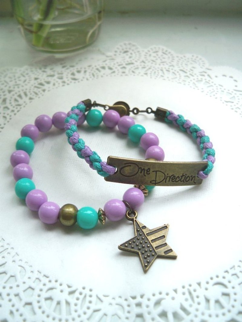 One direction bracelet-earth ear green + purple -2 - Bracelets - Other Materials Multicolor