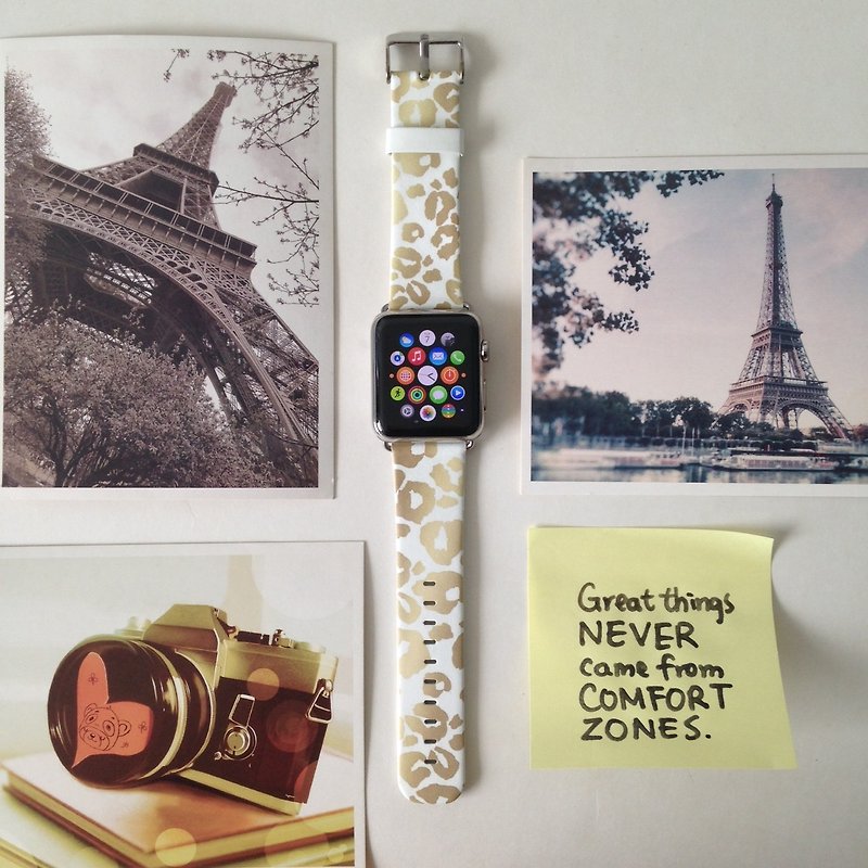 Leopard Golden Brown Printed on Leather watch band for Apple Watch Series 1 - 5 - อื่นๆ - หนังแท้ 