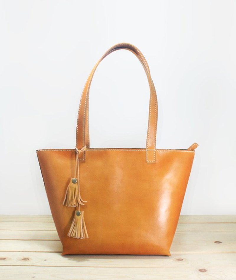 Leather Tote / Shoulder Bag | Yellow - Messenger Bags & Sling Bags - Genuine Leather Gold