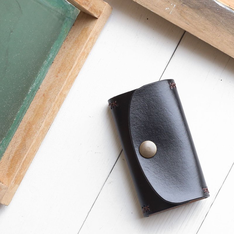 Rustic six-hook key bag | Stone black hand-dyed vegetable tanned cow leather | Multi-color - ที่ห้อยกุญแจ - หนังแท้ สีดำ