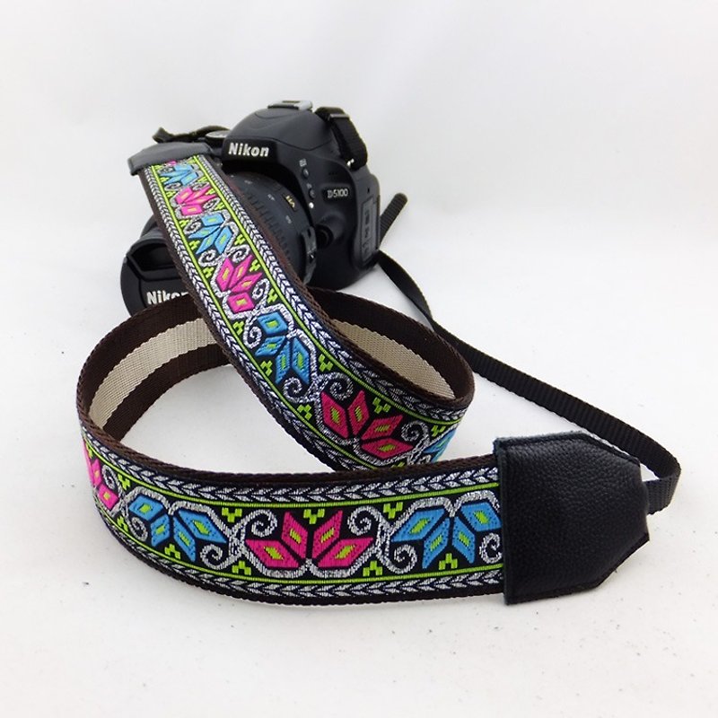 Camera strap can print personalized custom leather stitching national wind embroidery pattern 054 - Camera Straps & Stands - Thread Multicolor