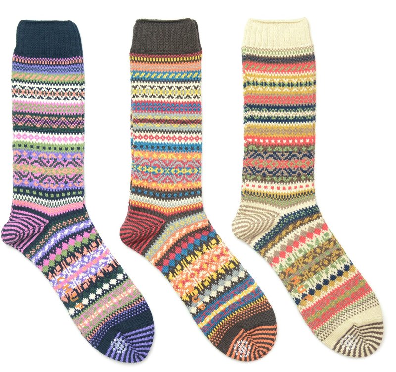 Fairycookies 日本製造 CHUP SOCKS 民族風雪花襪 M號 Swedish block - 襪子 - 棉．麻 多色