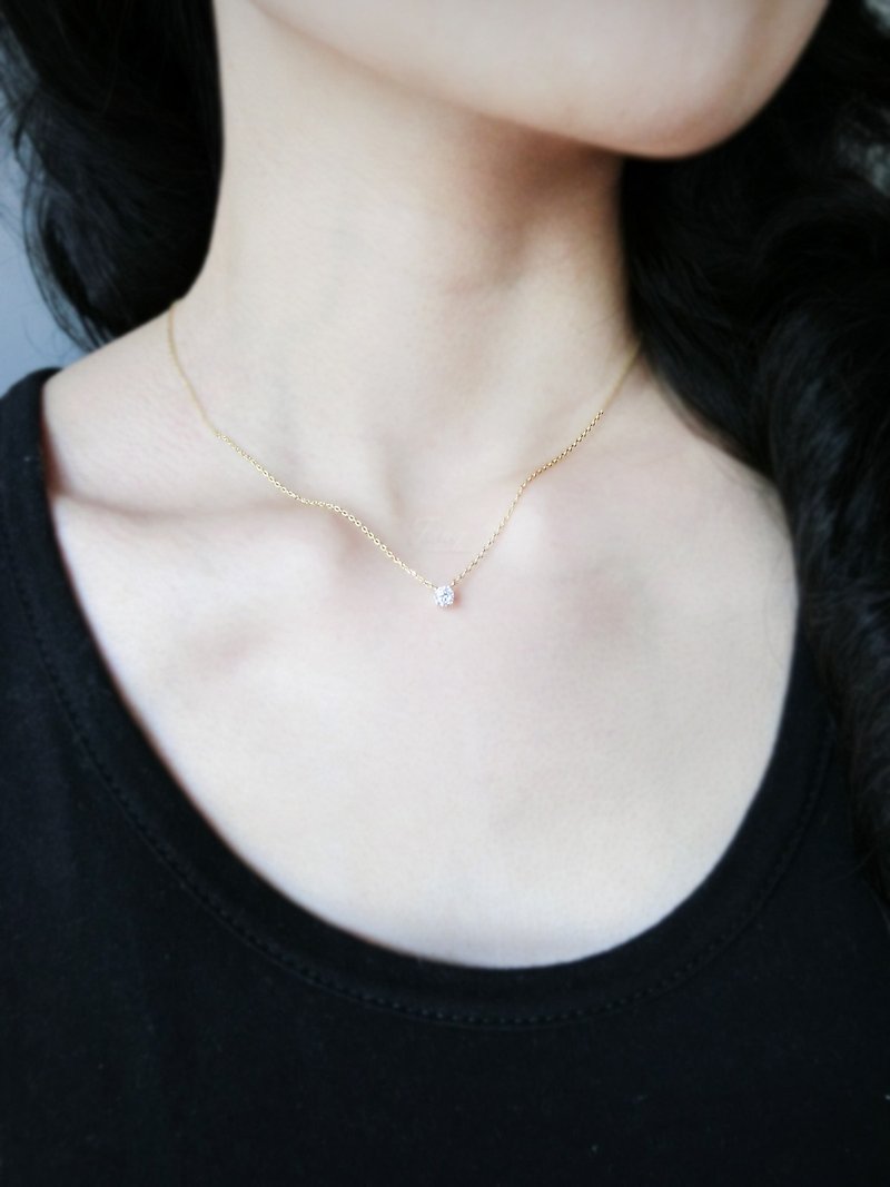 Gold [pearl single drill] sterling silver necklace - สร้อยคอ - เครื่องเพชรพลอย สีทอง