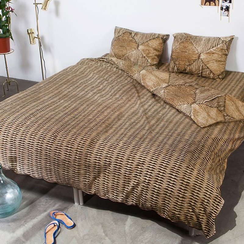 【オランダSNURK]創造的なベッドは三つのグループ（枕カバー+掛け布団+ Chuangbao）を設定 - バケーション良いスタイルの籐シリーズ - ダブルサイズ<スペシャルをクリア> - 寝具 - コットン・麻 カーキ