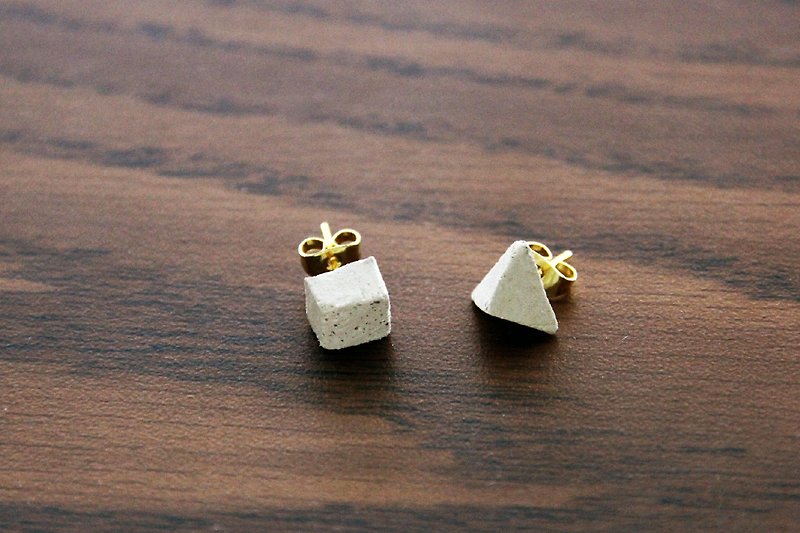 Cement/Concrete Cube and Pyramid Earrings - ต่างหู - ปูน สีเทา