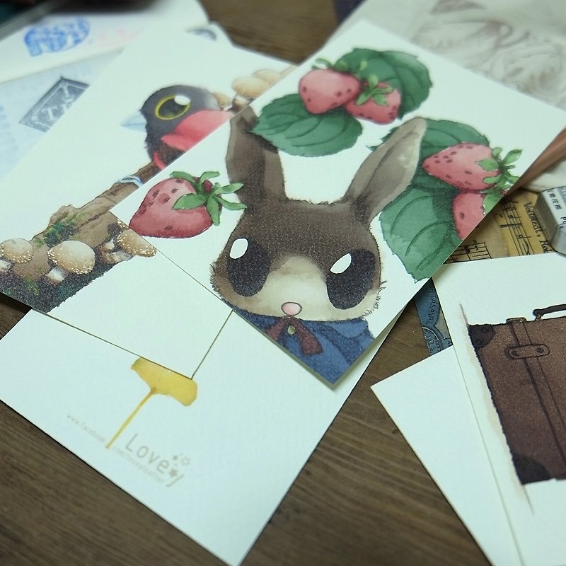 おまえ革の小さなオブジェクト/ピッタ神月額イチョウを停止していません - 日本語水彩イラストを妖精の森の風の食料品のポストカードを描きます - カード・はがき - 紙 多色