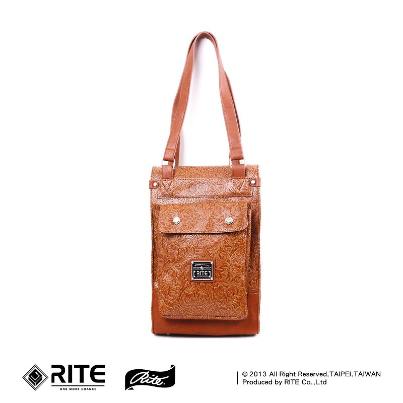｜多功能方包-壓花皮革｜－買包就送品牌專屬鑰匙圈(限時優惠) - Backpacks - Genuine Leather Brown